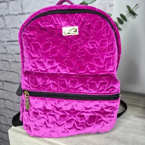 Luv Betsey Johnson Magenta Velvet Quilted Star Mini Backpack Hot Pink Y2K Purse thumbnail 1