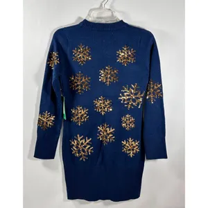 Tipsy‎ Elves Blue Mini Sweater Dress With Gold Sequin Snowflakes Size XS NWT thumbnail 2
