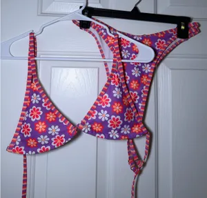SHEIN Purple Floral Triangle Bikini Set with Pink & Orange Flowers thumbnail 1