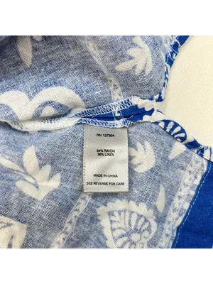 NWOT John Mark Linen Blend Floral Smocked Sleeves Top Blouse Shirt Blue Size M thumbnail 11
