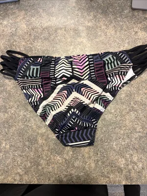 PINK Victoria's Secret Black Multicolor Geometric Strappy Bikini Bottom thumbnail 4