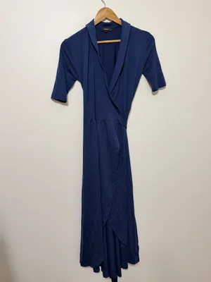 Quince Tencel Jersey Midi Wrap Dress Navy Blue Size Small thumbnail 2