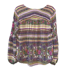 Maeve Anthropologie Boho Blouse Medium Floral‎ Stripe Peasant Top Balloon Sleeve thumbnail 5
