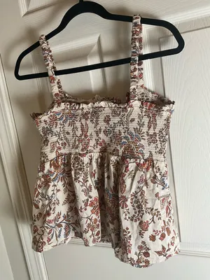 Old Navy Floral Smocked Peplum Cami Top Boho Cottagecore Cream Rust L thumbnail 5