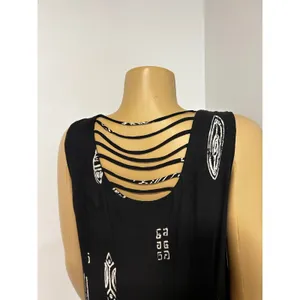 Coldwater Creek Black White Tribal Print Button Front Maxi Dress Caged Back 16 thumbnail 4