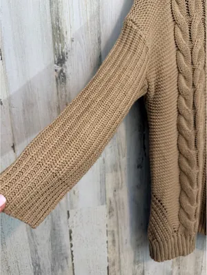 Tan Cable Knit Cutout Back Sweater Tunic Open Knit Size 11-13 thumbnail 3