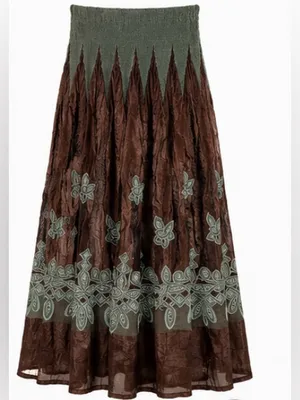 Strapless Green and Brown Embroidered Midi Dress/ Skirt thumbnail 3