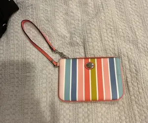 Coach Multicolored Striped Leather Wristlet Clutch thumbnail 1