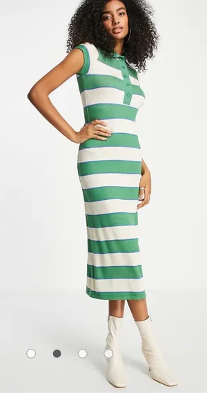 ASOS Green and White Striped Polo Knit Midi Dress Sz 2 thumbnail 1