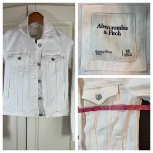Abercrombie & Fitch White Denim Trucker Jacket Womens XS 144J0317 Stretch Cotton thumbnail 2