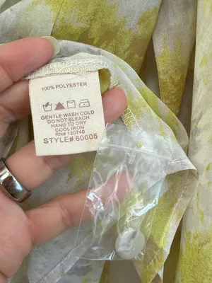 Mystree Yellow Gray Watercolor Pleated Sheer Button-Down Bubble Sleeve Top NWT L thumbnail 5