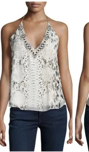 Haute Hippie Scarface Beaded 100% Silk Halter Top Leopard Snake Print Size Large thumbnail 1