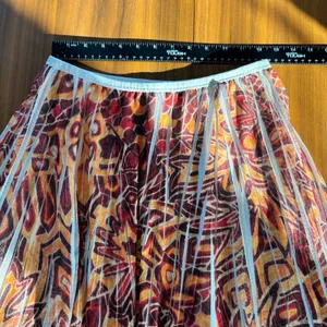 90s Vintage Lapis Midi Skirt M Boho Print Mesh Pleated Panel Summer Whimsy Fairy thumbnail 5