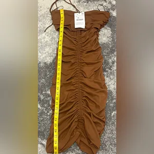Zara Brown Ruched Mini Dress Front Cutout Size S thumbnail 6