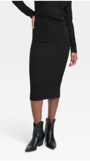 Universal Threads Womens‎ Knit Pencil Skirt Black Ribbed Midi Small F16804866 thumbnail 1
