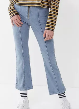 BDG Zip-Front Cropped Kick Flare Jeans thumbnail 1