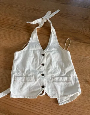 LIONESS Denim Button-Front Halter Vest thumbnail 1