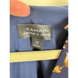 Tahari Arthur S Levine Navy Blue Paisley Faux‎ Wrap Midi Dress Ruffle Cuff 12 thumbnail 5