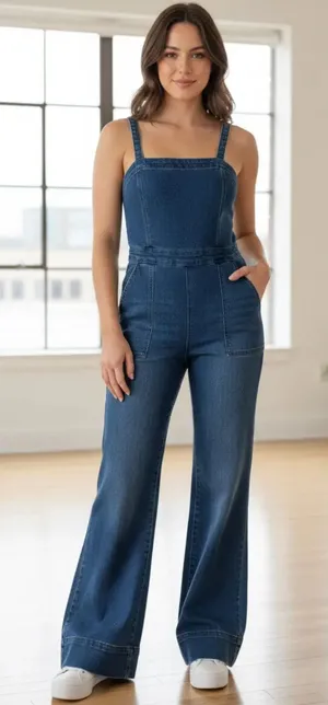 Sincerely Jules Women’s Denim Overalls Sincerely Wide Style Retro Leg Side Zipper Blue Size S thumbnail 1