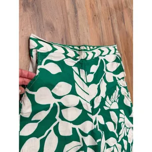 Atelier Nicole Miller Women L Linen Blend Green Floral Wide Leg Crop Pants thumbnail 4