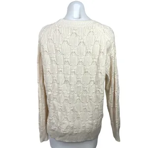 Elodie Women's Knit Ivory Crew Neck Long Sleeves Pullover Sweater Top Size XL thumbnail 2