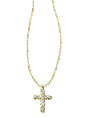Kendra Scott Cross Gold Pendant Necklace in White CZ thumbnail 1
