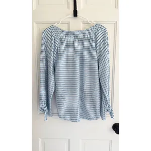 Lauren Ralph Lauren Blue Stripe Off Shoulder Tie Sleeve Top L‎ thumbnail 2
