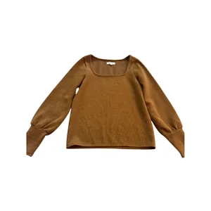 Madewell Ottoman Rib Square-Neck Top Dried Cedar Brown Rust XS Long Sleeve thumbnail 2