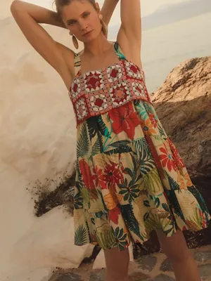 Farm Rio Crochet Mini Dress Anthropologie Floral Size Small S thumbnail 1
