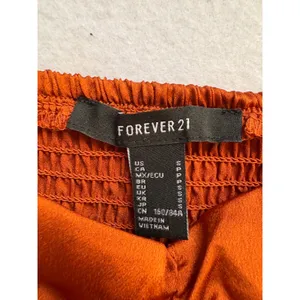 Forever 21 Rust Orange Satin Ruched Smocked Back Long Sleeve Crop Top Small thumbnail 4