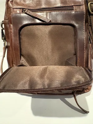 Classic Brown Leather Crossbody Messenger Bag for Men or Women. thumbnail 5