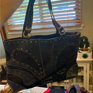 Elegant Black Studded Tote Bag thumbnail 1