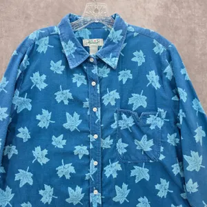 Haband Blue Leaf Cozy Flannel Y2K Vintage Button Down Long Sleeve Shirt XL‎ thumbnail 4