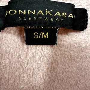 Donna Karan Sleepwear Robe Tie Waist Shawl Collar Pocket Lounge Fleece Pink S/M thumbnail 2