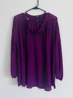 Curvy Plum Lace Yoke Peasant Tunic thumbnail 1