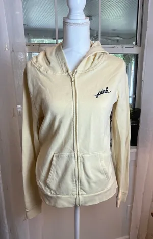 PINK Victoria's Secret Pale Yellow Zip-Up Hoodie size small. thumbnail 1