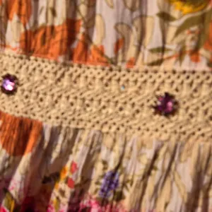 Vintage Y2K 90s Boho Maxi Skirt Tiered Ruffle Floral Macrame Gauzy Rayon India M thumbnail 5