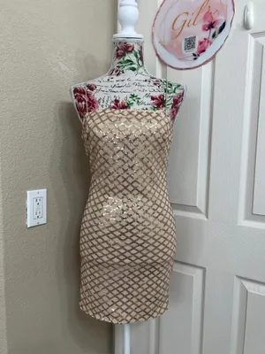 PrettyLittleThing Gold Sequin Mini Dress size 4 thumbnail 3