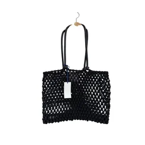 Clare V Black Sandy Tote Bag Cotton Rope Macrame Leather Handles NWT thumbnail 3