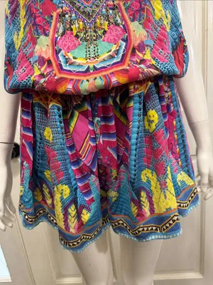 Camilla Pastel Floral Ikat Embroidered Top in Pink, Blue, Purple Size Medium thumbnail 5