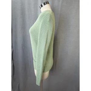 Organic Cotton by Skovhuus Green Knit Sweater Ribbed Pullover Pocket Detail‎ S thumbnail 6