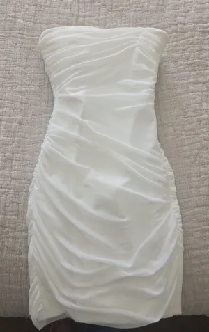 MESHKI White Strapless Ruched Bodycon Mini Dress – XS thumbnail 1
