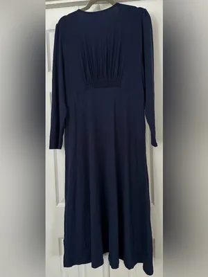 Quince Tencel Jersey V-Neck Long Sleeve Midi Dress navy blue size large thumbnail 3