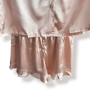 Womens Satin Pajama Set Champagne Pink Short Sleeve Loungewear NEW Bridal Sleep thumbnail 5