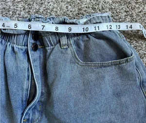 Plaid & Plain Elastic Waist High Rise Denim Jean Retro Rolled Shorts Medium thumbnail 9