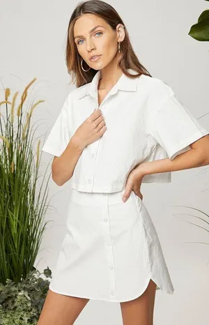 Boutique NWOT White Drop Shoulder Crop Blouse & Skirt Set. Size Medium thumbnail 1