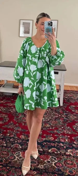 Kate Spade New York x Target Floral Puff Sleeve Mini Dress Green Large thumbnail 1