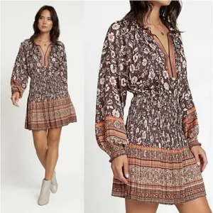 Anthropologie Current Air Alyce Brown Floral Mini Dress thumbnail 2