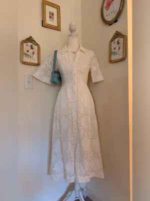 Anthropologie White Eyelet Midi Dress with Cutout Back thumbnail 6