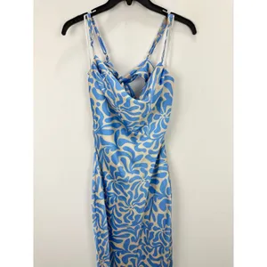 Lulus Midiana Light Blue Abstract Floral Tie Back Midi Dress Party Satin XS NWT thumbnail 13